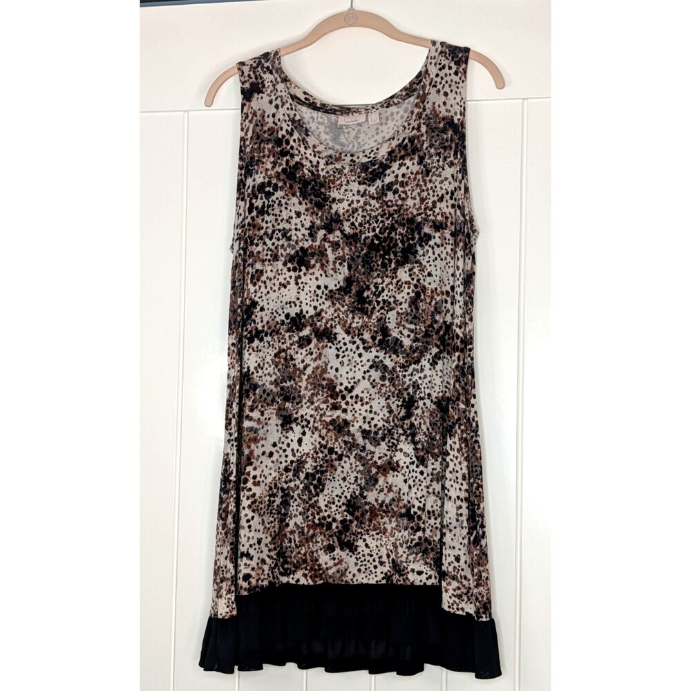 LOGO Layers Lori Goldstein Printed Tunic with Mesh Hem - Neutral, Large, EUC